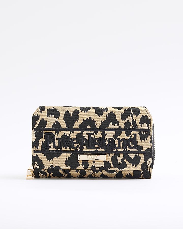 Beige leopard print purse River Island