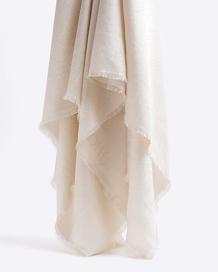 Cream metallic monogram lightweight scarf