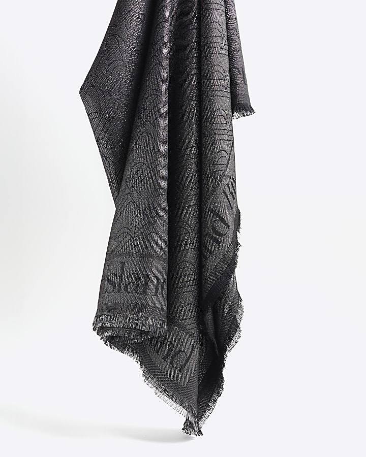 Black metallic monogram lightweight scarf