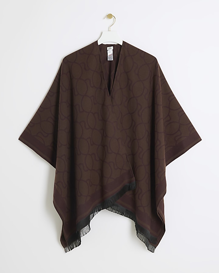 Brown monogram print cape