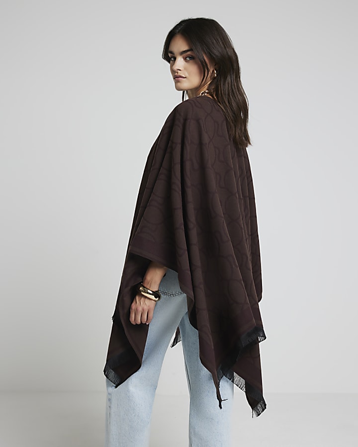 Brown monogram print cape