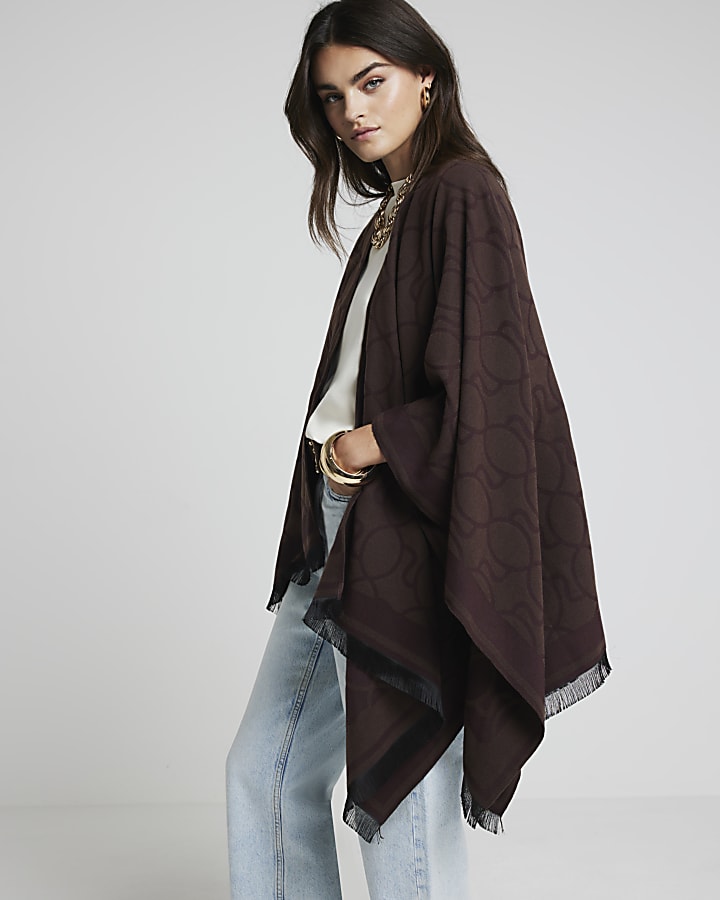 Brown monogram print cape