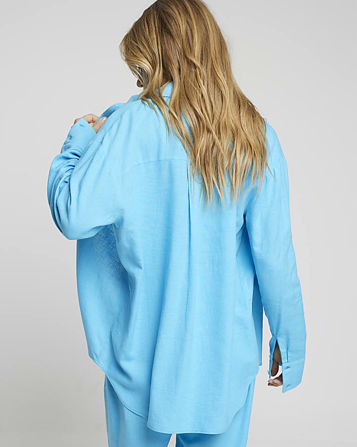 Blue linen blend oversized shirt