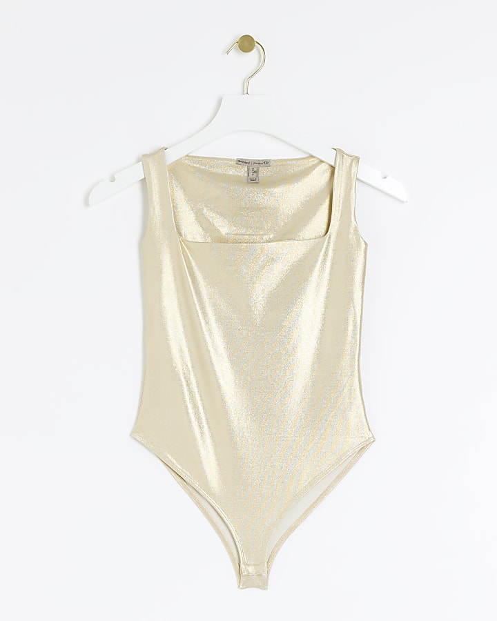 Gold Metallic Square Neck Bodysuit