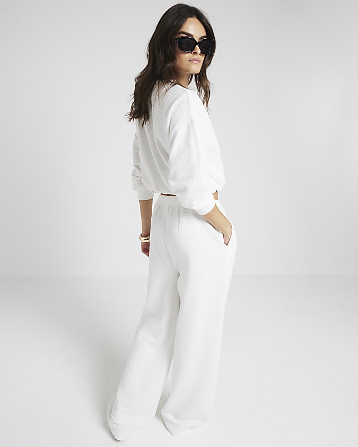 Cream Boucle Wide Leg Trousers