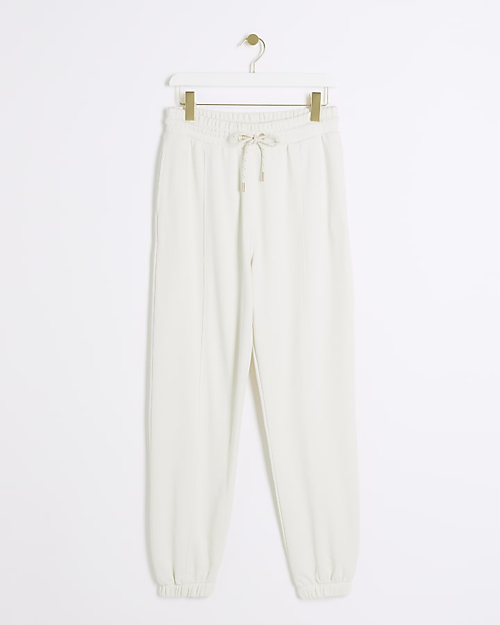 Cream Plain Cuffed Joggers