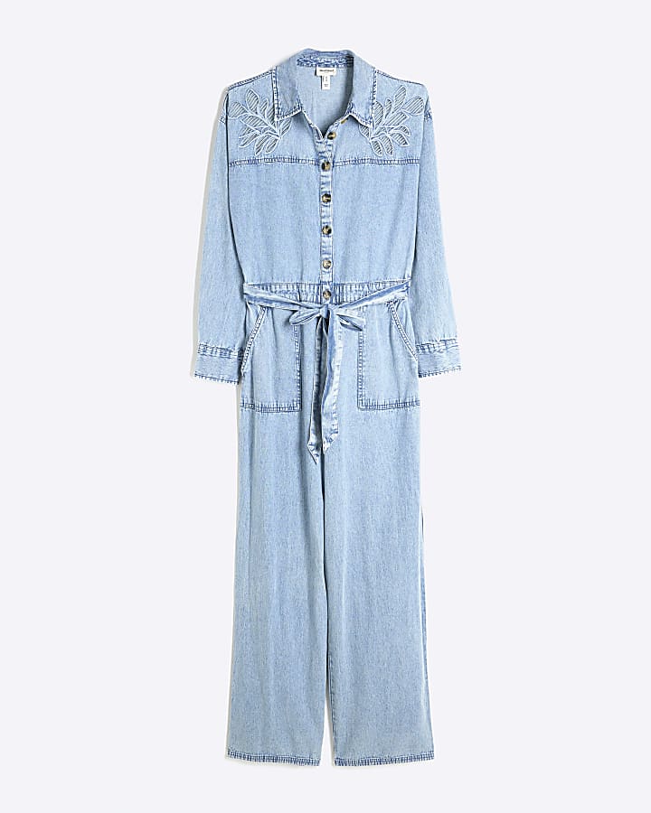Blue Denim Cutwork Jumpsuit