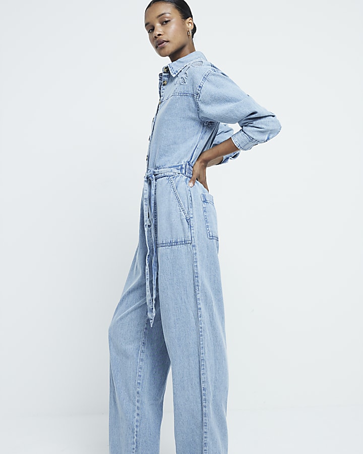 River island denim jumpsuit on sale