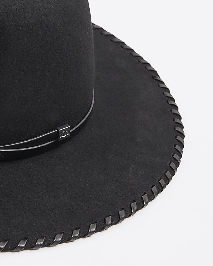 Black Whipstitch Fedora Hat