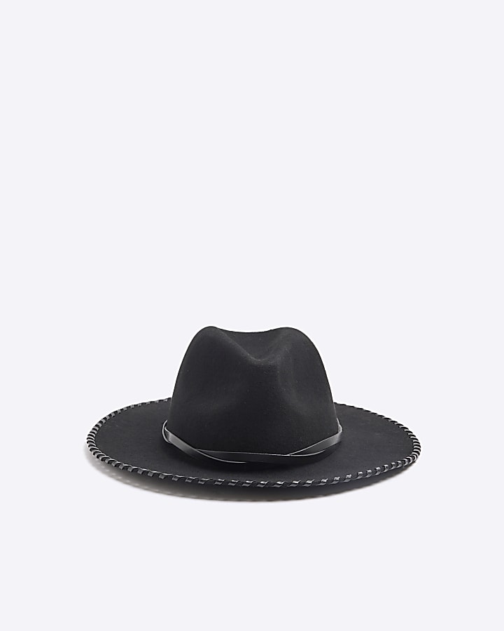 Black Whipstitch Fedora Hat