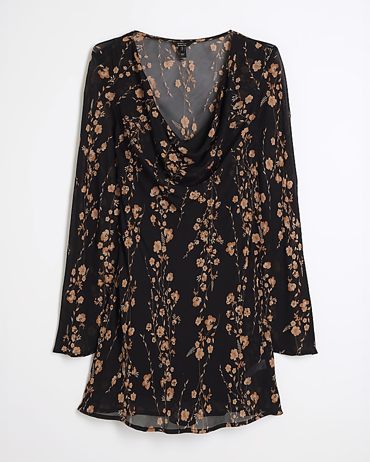 Black floral sequin slip mini dress