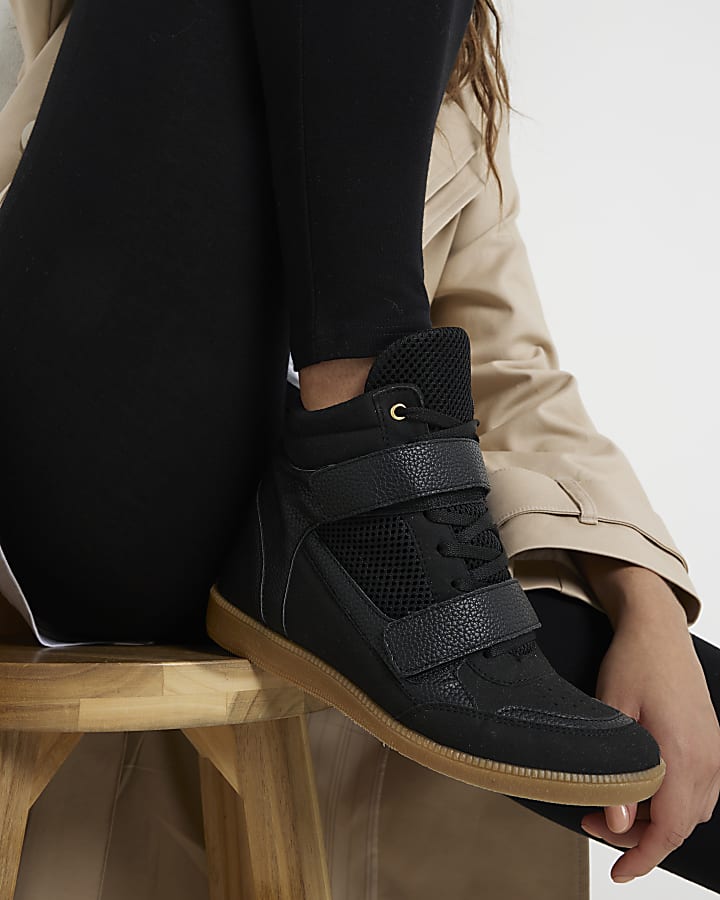 Black High Top Wedge Trainers River Island