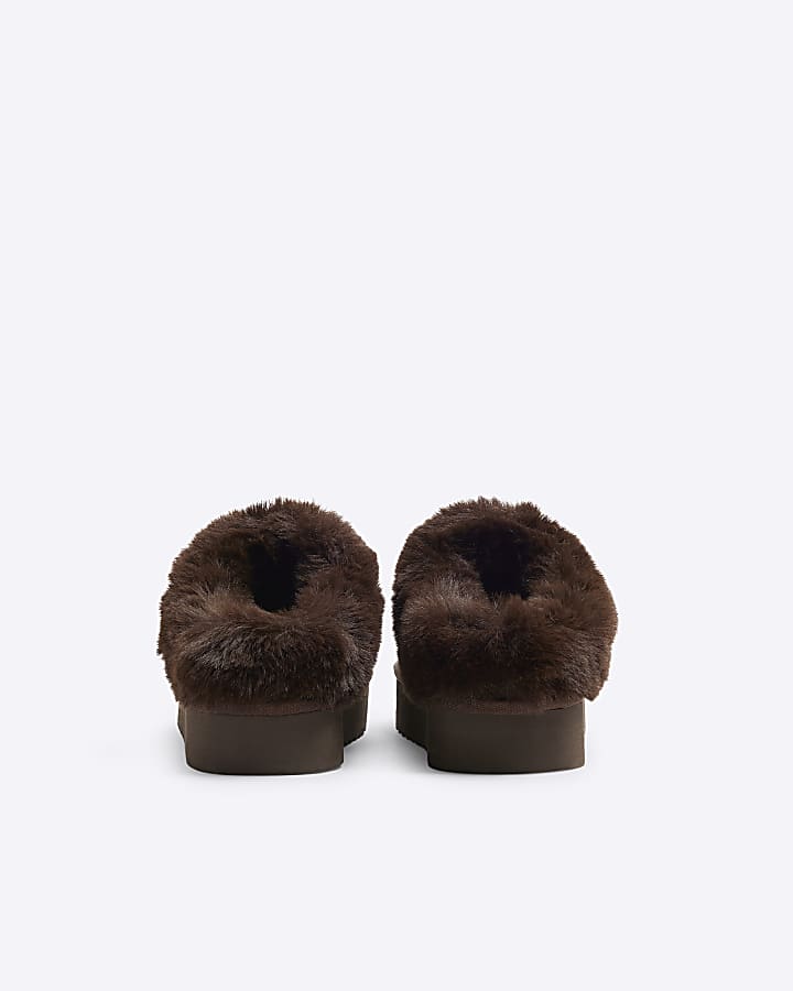 Bronze Faux Fur Platform Cuffed Slippers