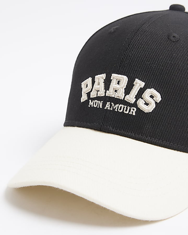 Black Paris Embroidered Cap