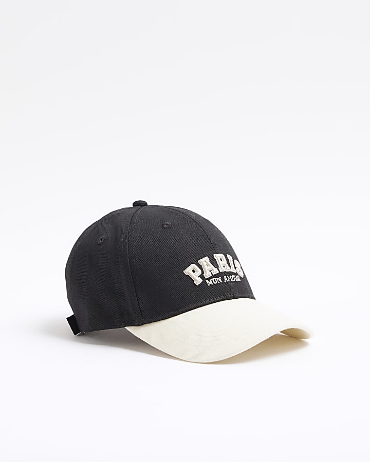 Black Paris Embroidered Cap