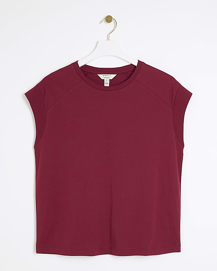 Red ribbed detail t-shirt