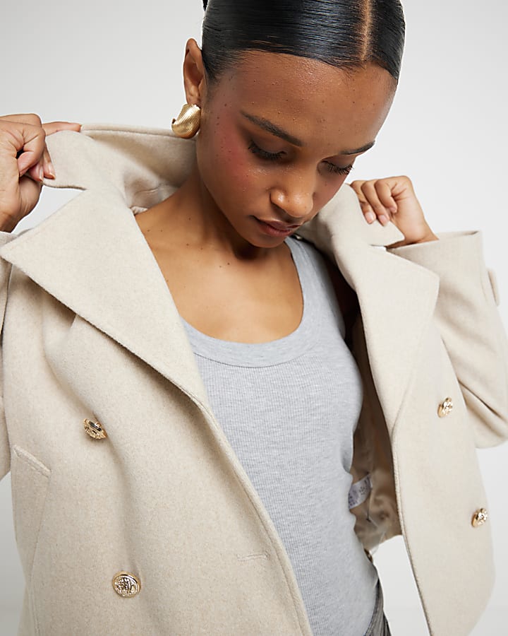 Beige cropped trench jacket