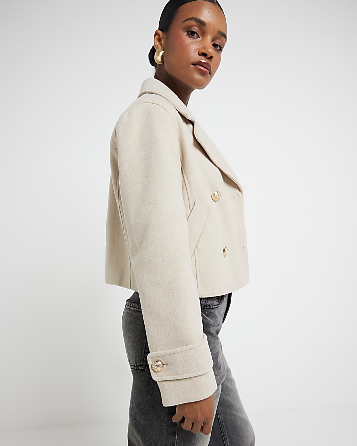 Beige cropped trench jacket