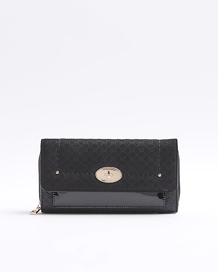 Black embossed RI monogram lock purse