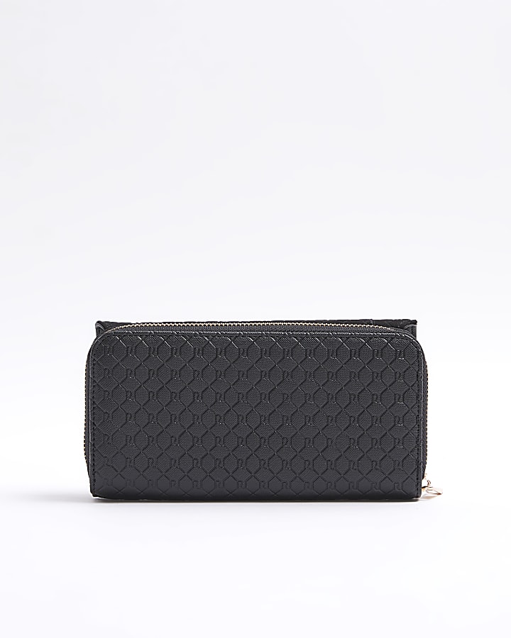 Black embossed RI monogram lock purse