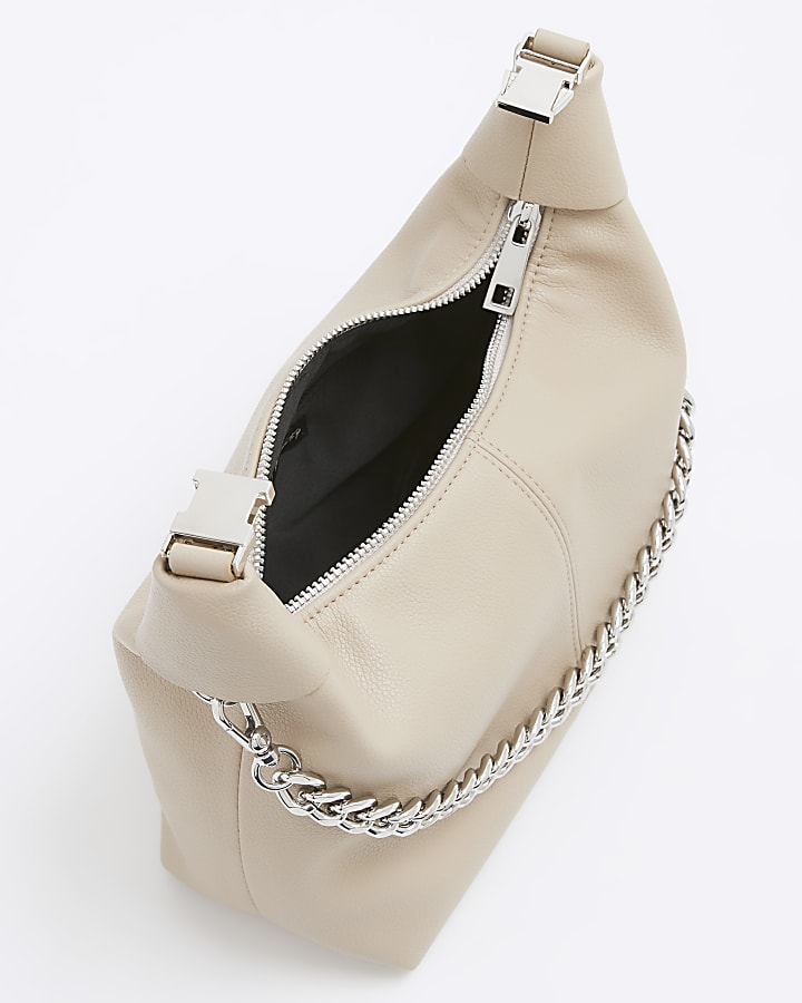Beige Buckle Handle Chain Clutch Bag