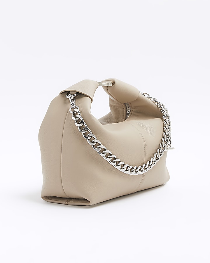Beige Buckle Handle Chain Clutch Bag