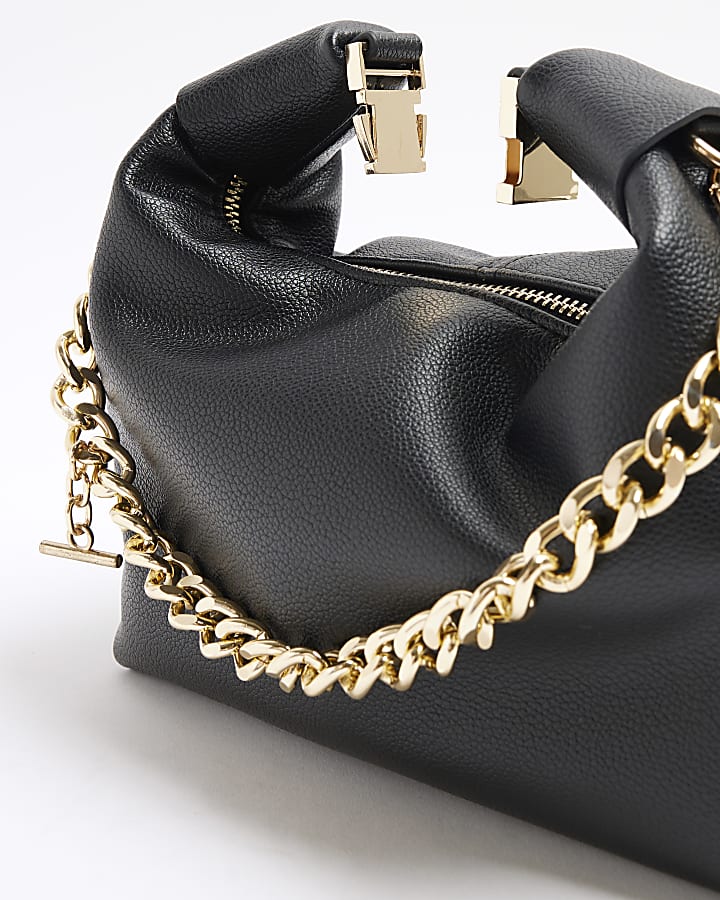 Black buckle handle mini chain clutch bag