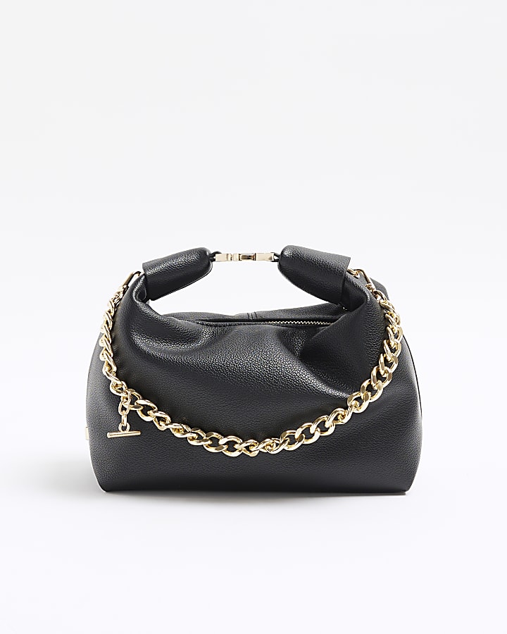 Black buckle handle mini chain clutch bag