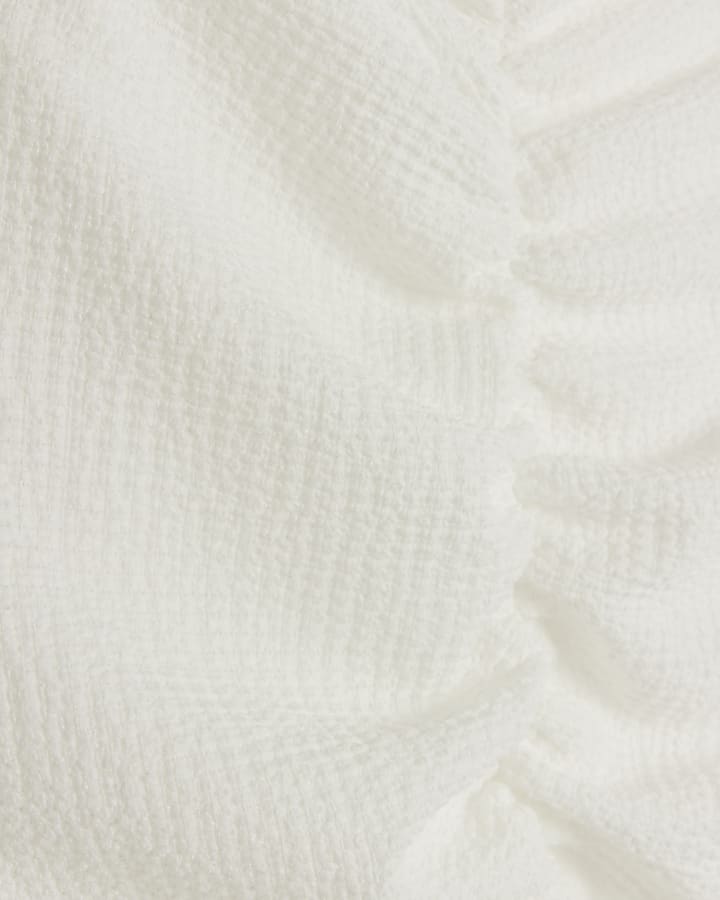 White textured ruched tank top