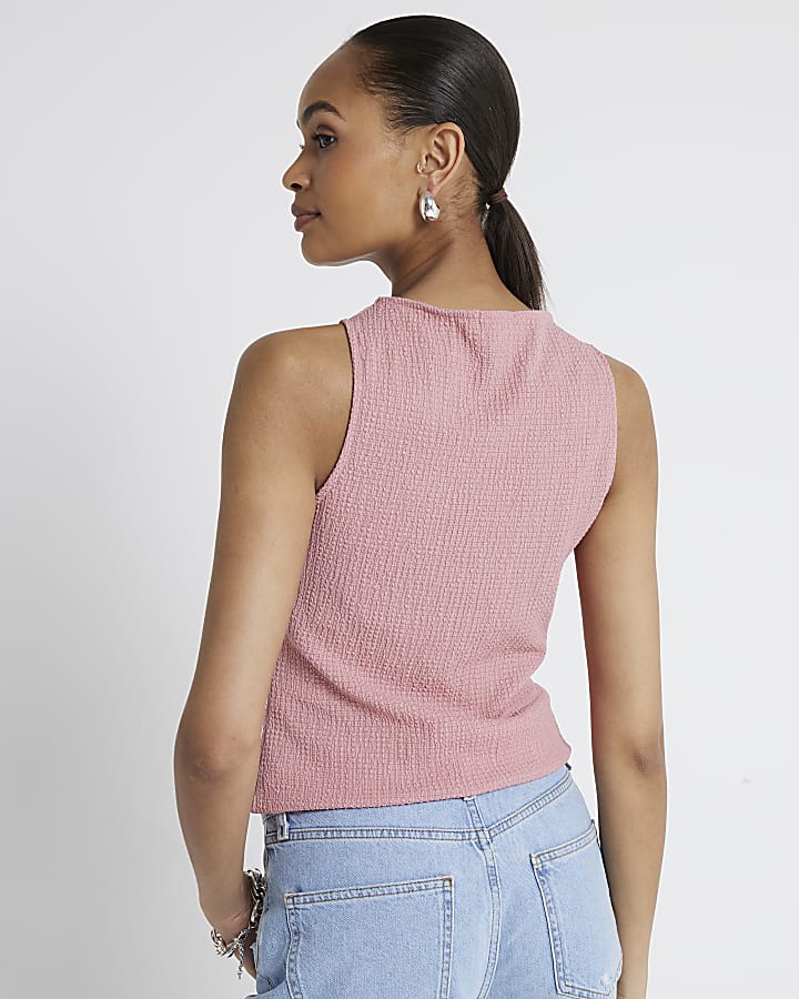 Pink textured ruched tank top