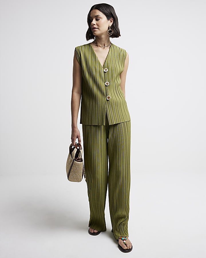 Khaki Plisse Waistcoat
