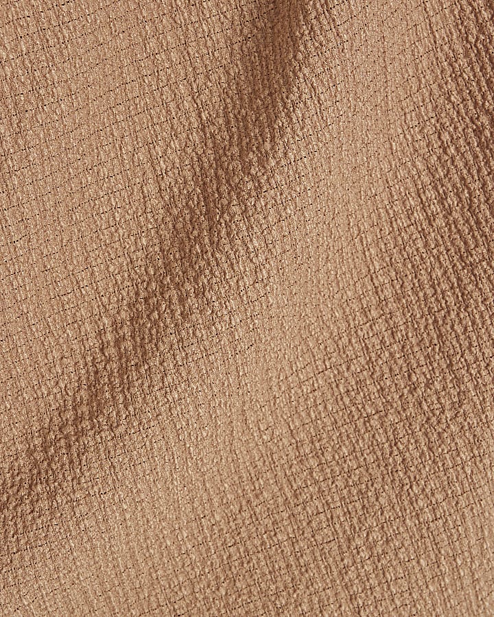 Brown Textured One Shoulder Drape Top