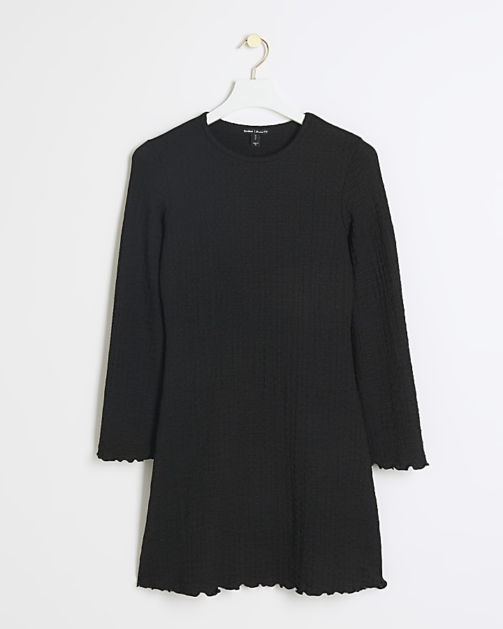 Black textured shift mini dress