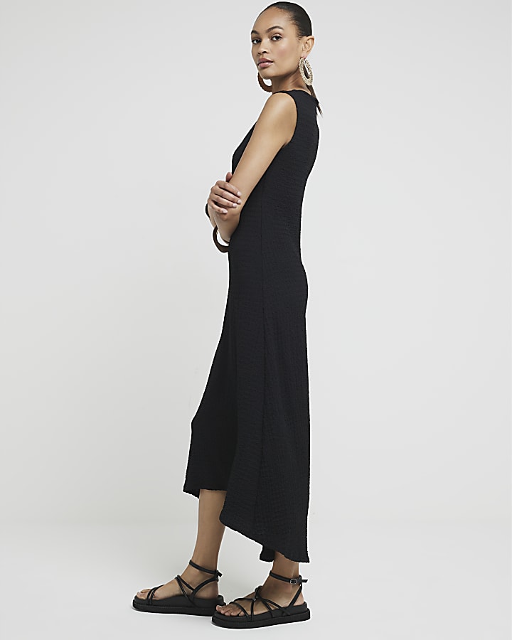 Black textured asymmetric shift maxi dress