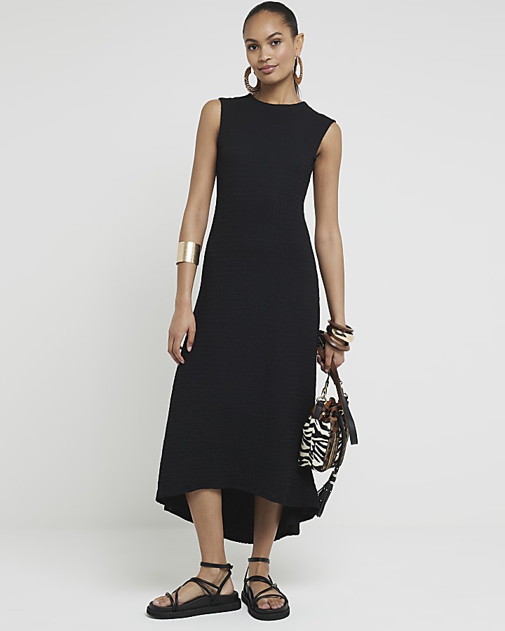 Black textured asymmetric shift maxi dress