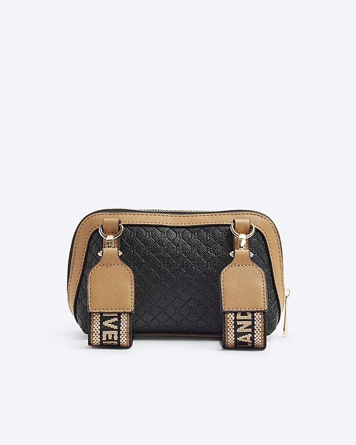 Black RI monogram webbing cross body bag