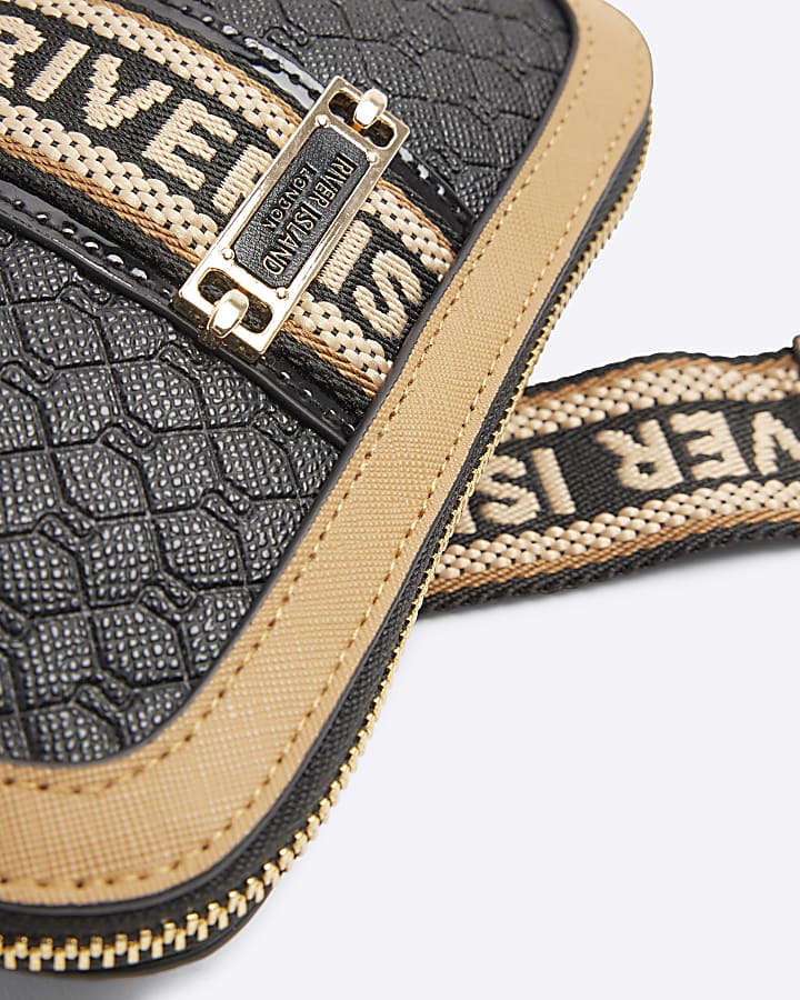 Black RI monogram webbing cross body bag