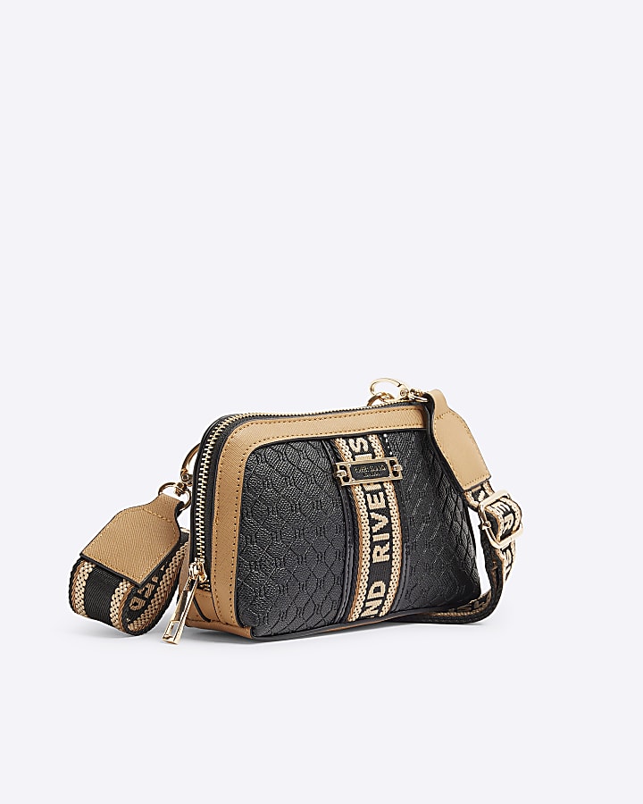 Black RI monogram webbing cross body bag