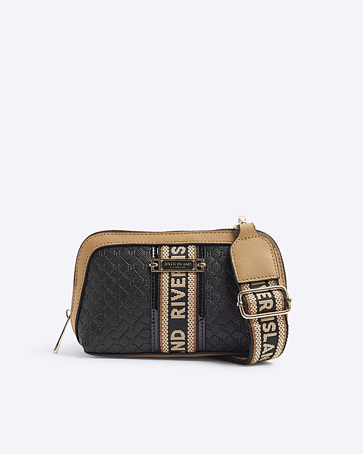 Black RI monogram webbing cross body bag