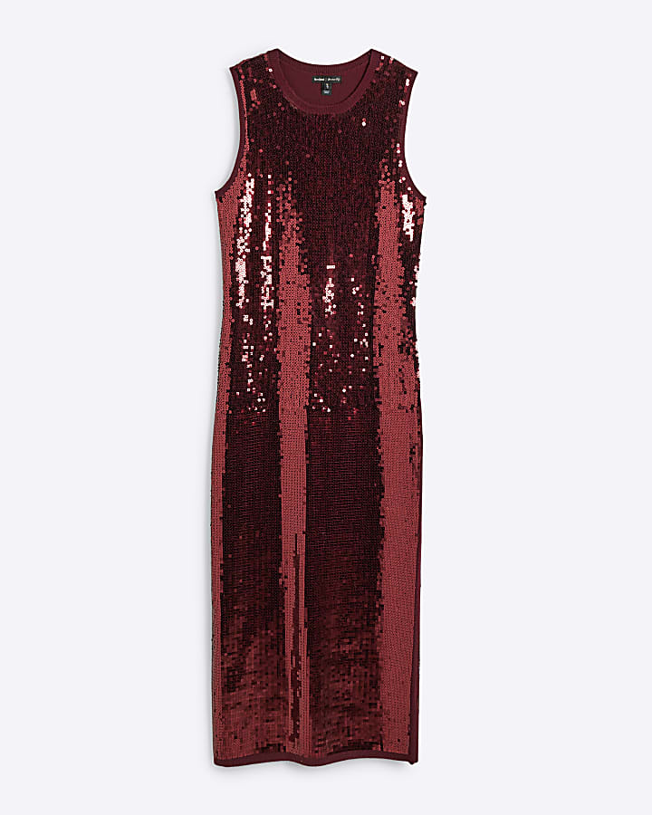 Red Sequin Bodycon Midi Dress