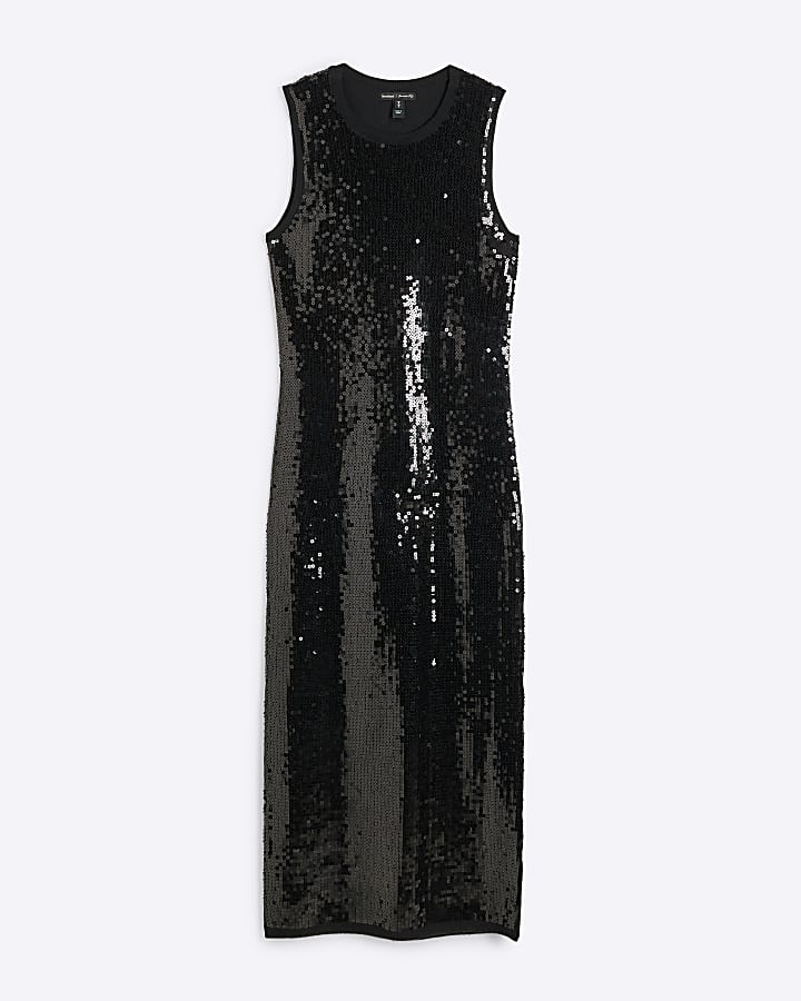 Black sequin bodycon midi dress