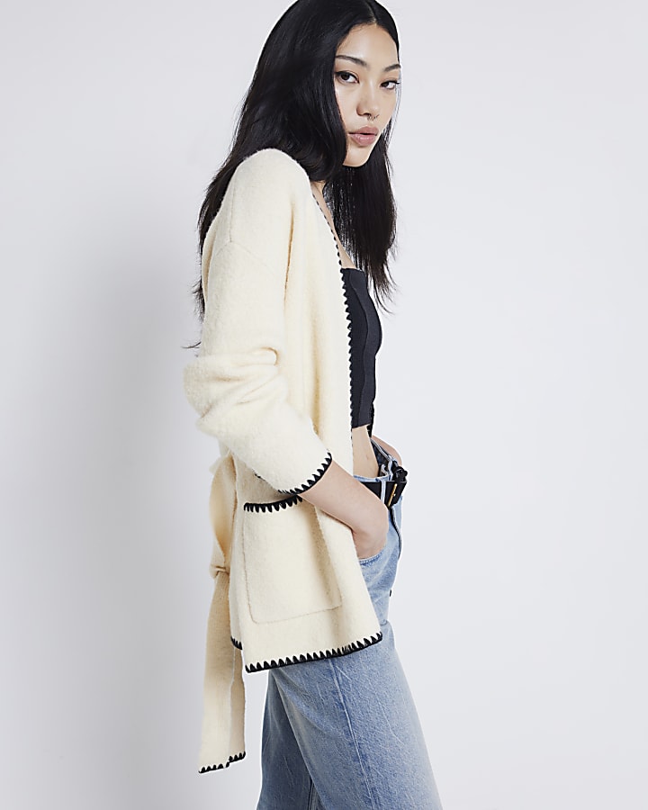 Cream belted cardigan best sale