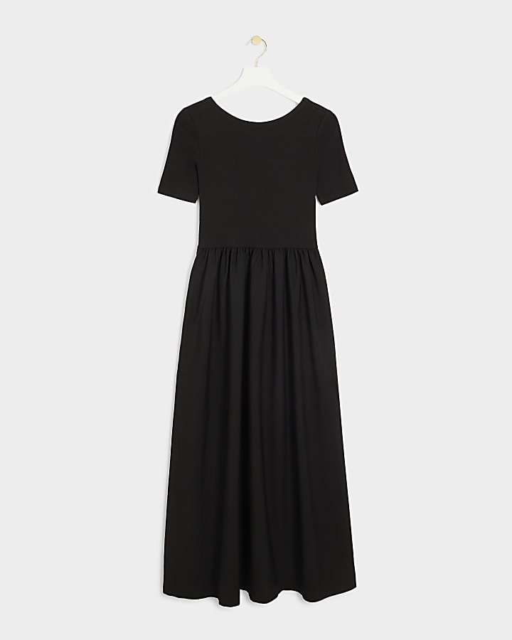 Black scoop back shift midi dress