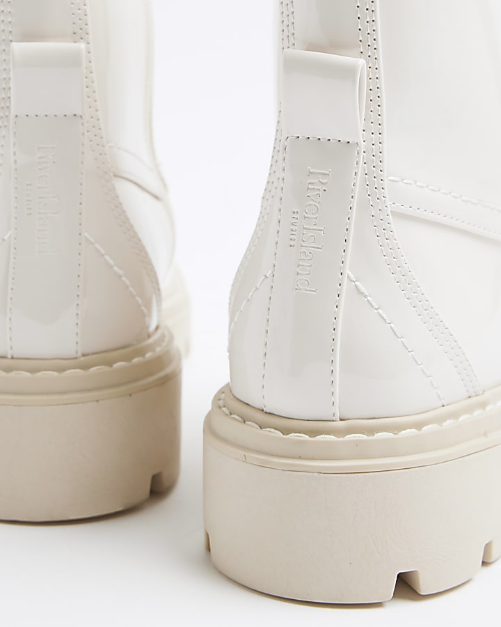 Cream Patent Lace Up Boots