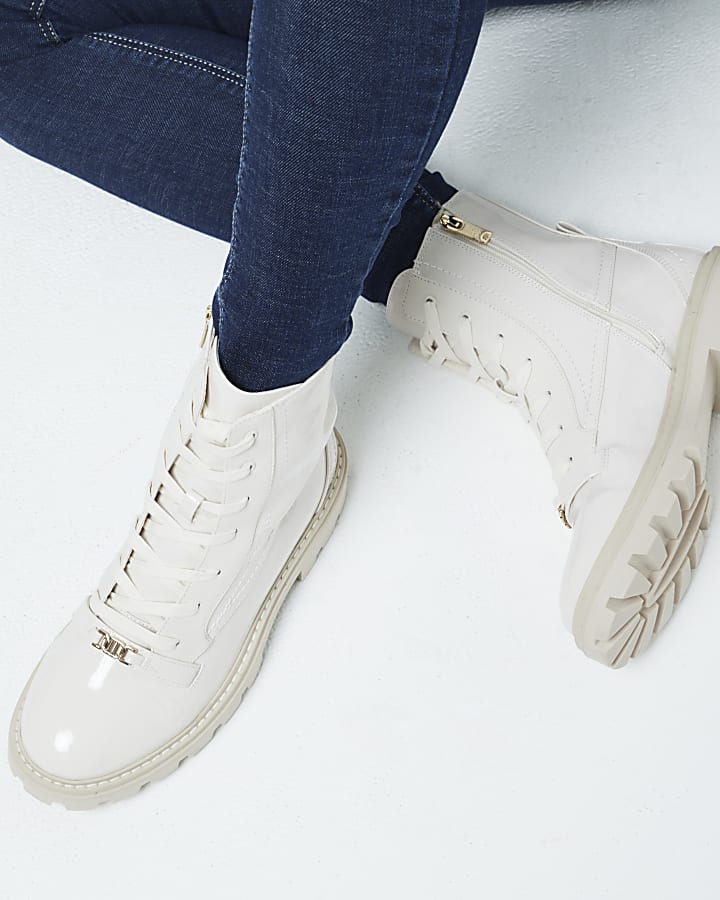 Cream patent boots online