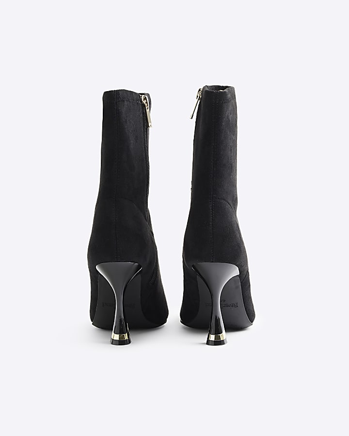 Black Wide Fit Suedette Heeled Sock Boots