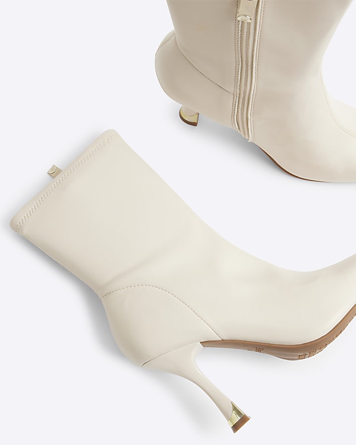 Cream Wide Fit Heeled Sock Boots