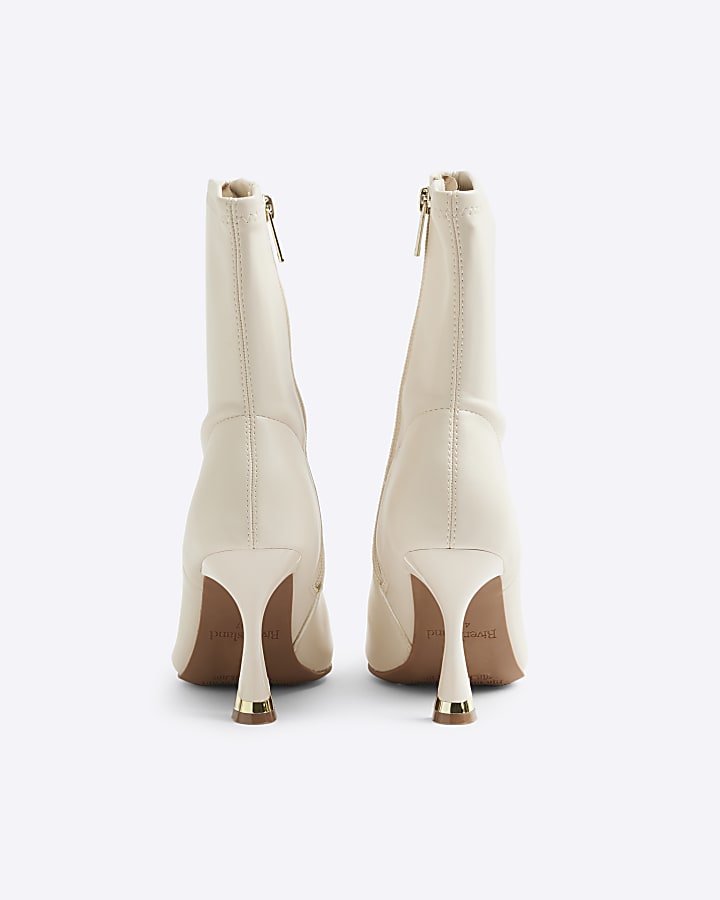 Cream Wide Fit Heeled Sock Boots