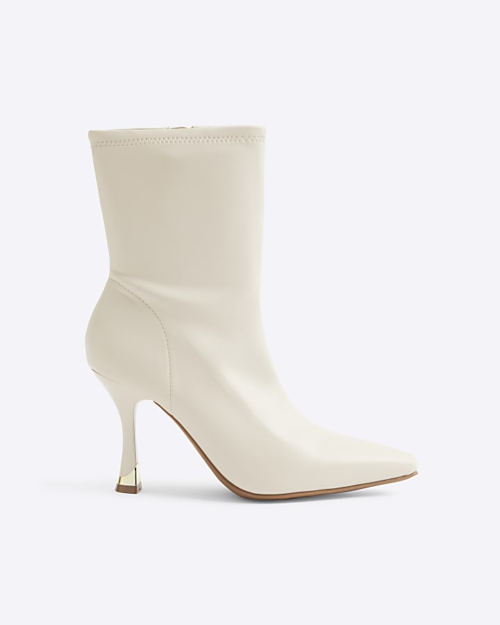 Cream Wide Fit Heeled Sock Boots
