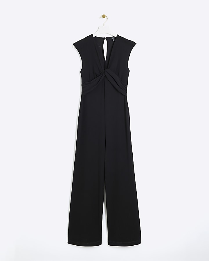 Black twist front plunge jumpsuit